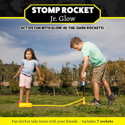 Jr Glow Rocket Launcher for Kids, 7 Rockets - Glow in the Dark | Fun Outdoor Toys for Boys & Girls, Ages 3 & up - Soft Foam Blaster Set Soars up to 100Ft - STEM Toys for outside & Backyard