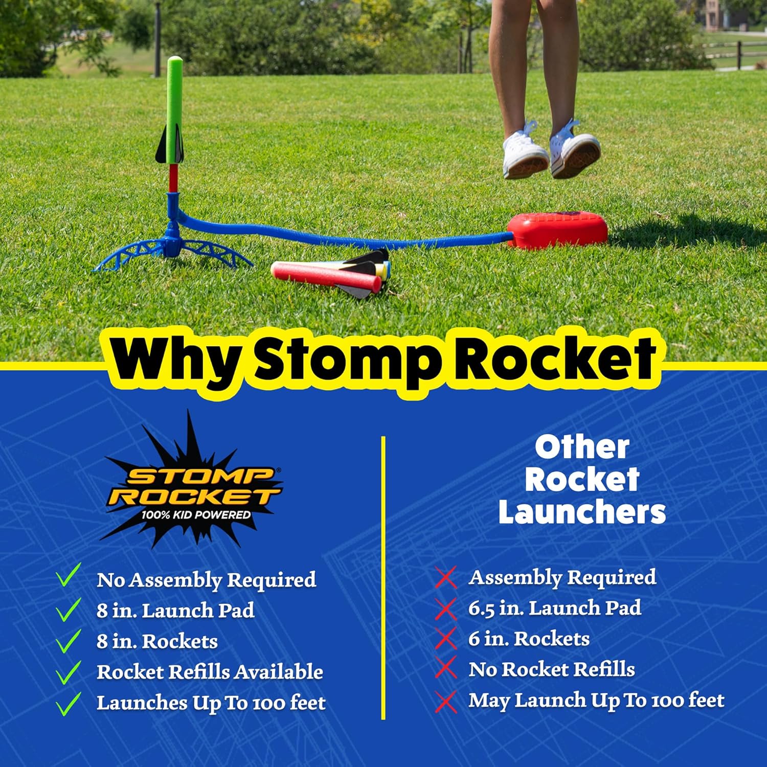 Jr Glow Rocket Launcher for Kids, 7 Rockets - Glow in the Dark | Fun Outdoor Toys for Boys & Girls, Ages 3 & up - Soft Foam Blaster Set Soars up to 100Ft - STEM Toys for outside & Backyard